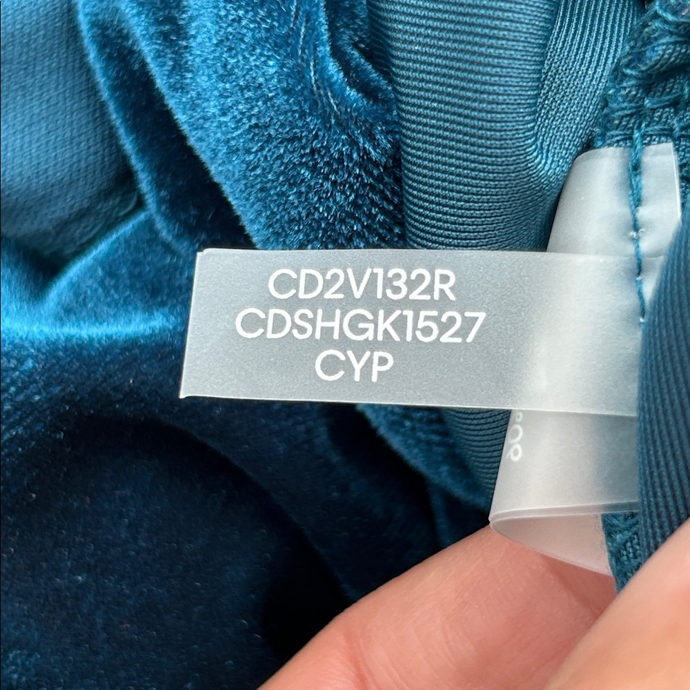 Calvin Klein Velvet V-Neck Dress Gold V-Bar Side Ruching Aquamarine Blue | Sz 8 - Picture 11 of 14